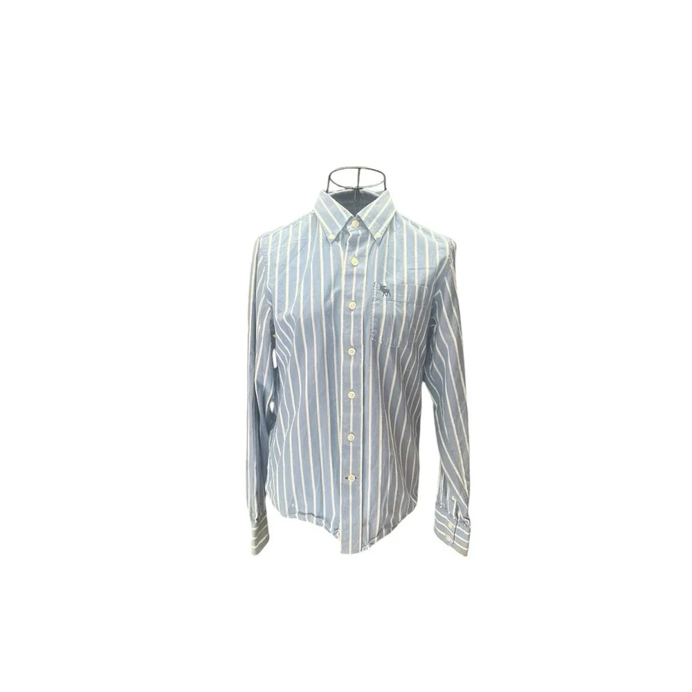Abercrombie Shirt Youth Size Large Blue White Striped‎ Classic Button Up